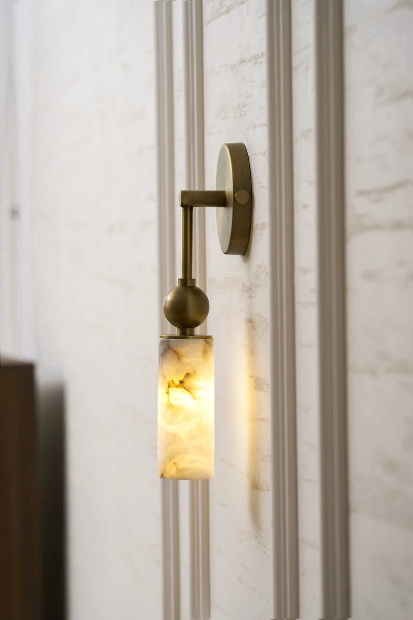 Alabaster Tube Wall Light | Brass, Black or Nickel, 1 or 2 Heads