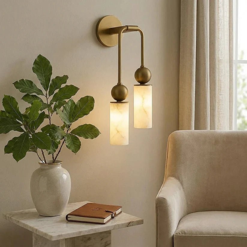 Alabaster Tube Wall Light | Brass, Black or Nickel, 1 or 2 Heads