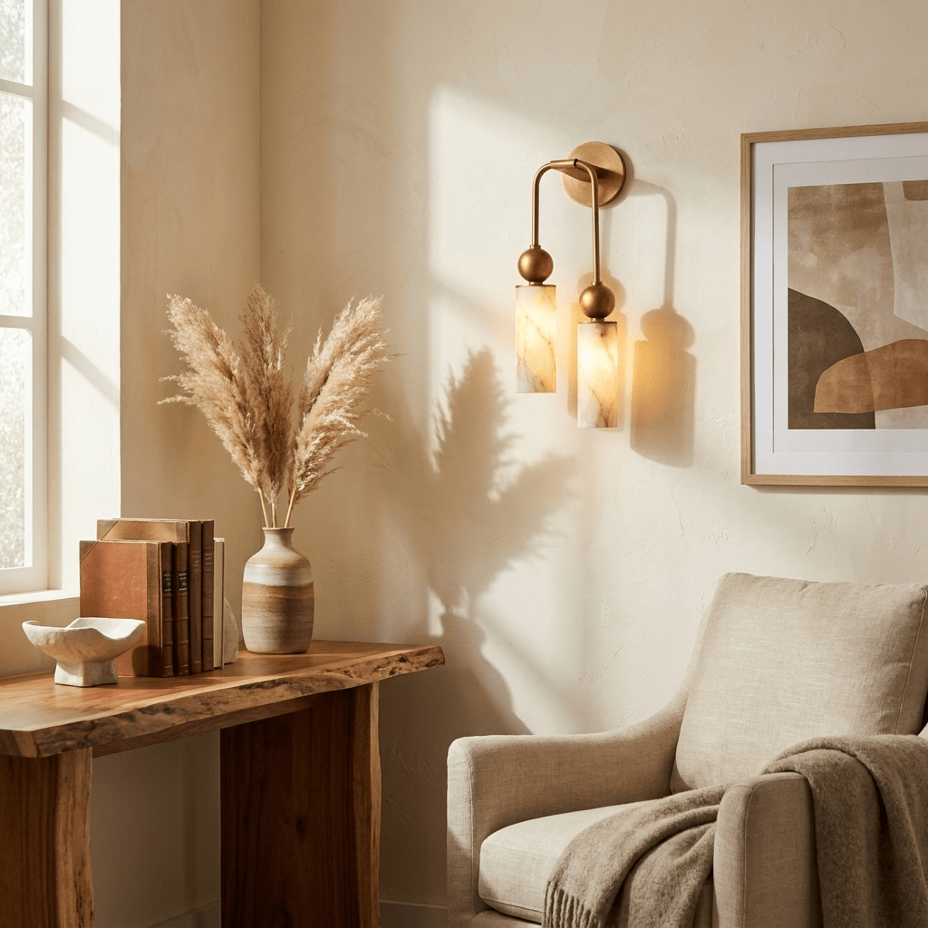 Alabaster Tube Wall Light | Brass, Black or Nickel, 1 or 2 Heads