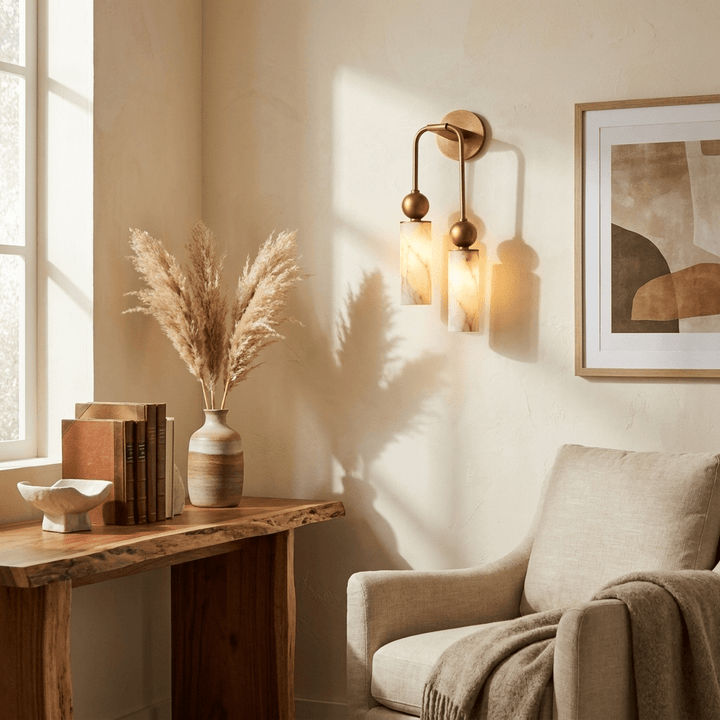 Alabaster Tube Wall Light | Brass, Black or Nickel, 1 or 2 Heads