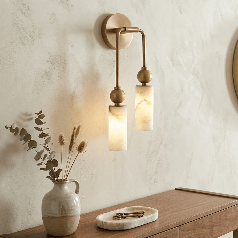 Alabaster Tube Wall Light | Brass, Black or Nickel, 1 or 2 Heads