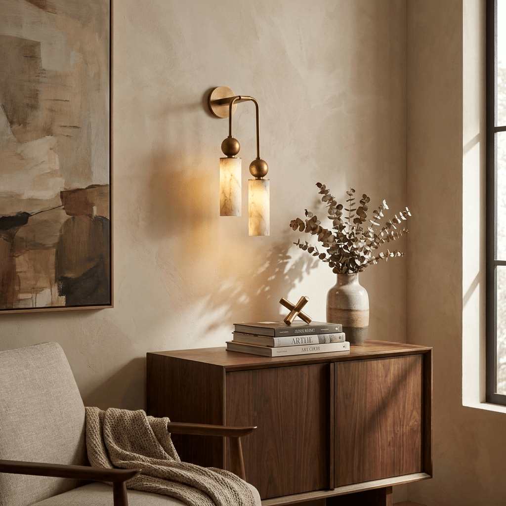 Alabaster Tube Wall Light | Brass, Black or Nickel, 1 or 2 Heads