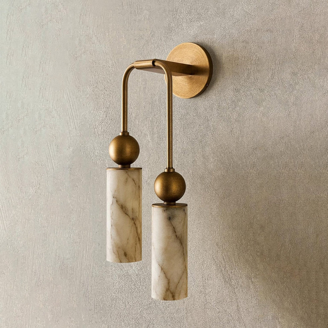 Alabaster Tube Wall Light | Brass, Black or Nickel, 1 or 2 Heads