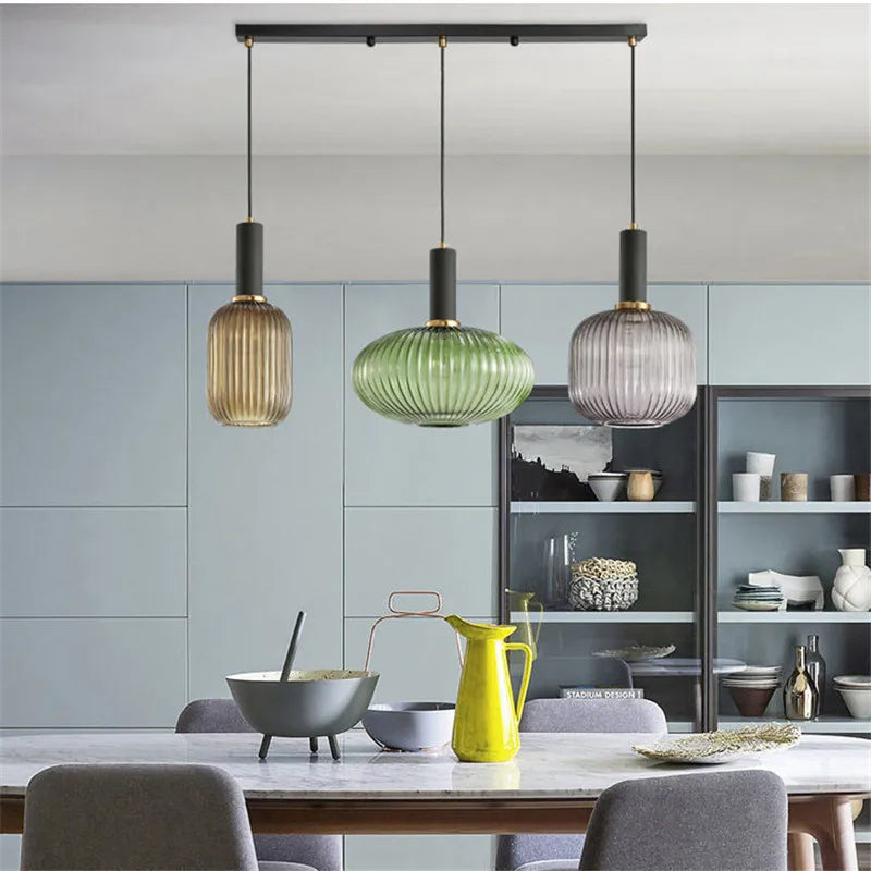 Ribbed Glass Pendant Light | Cylinder, Bottle or Drum Shade