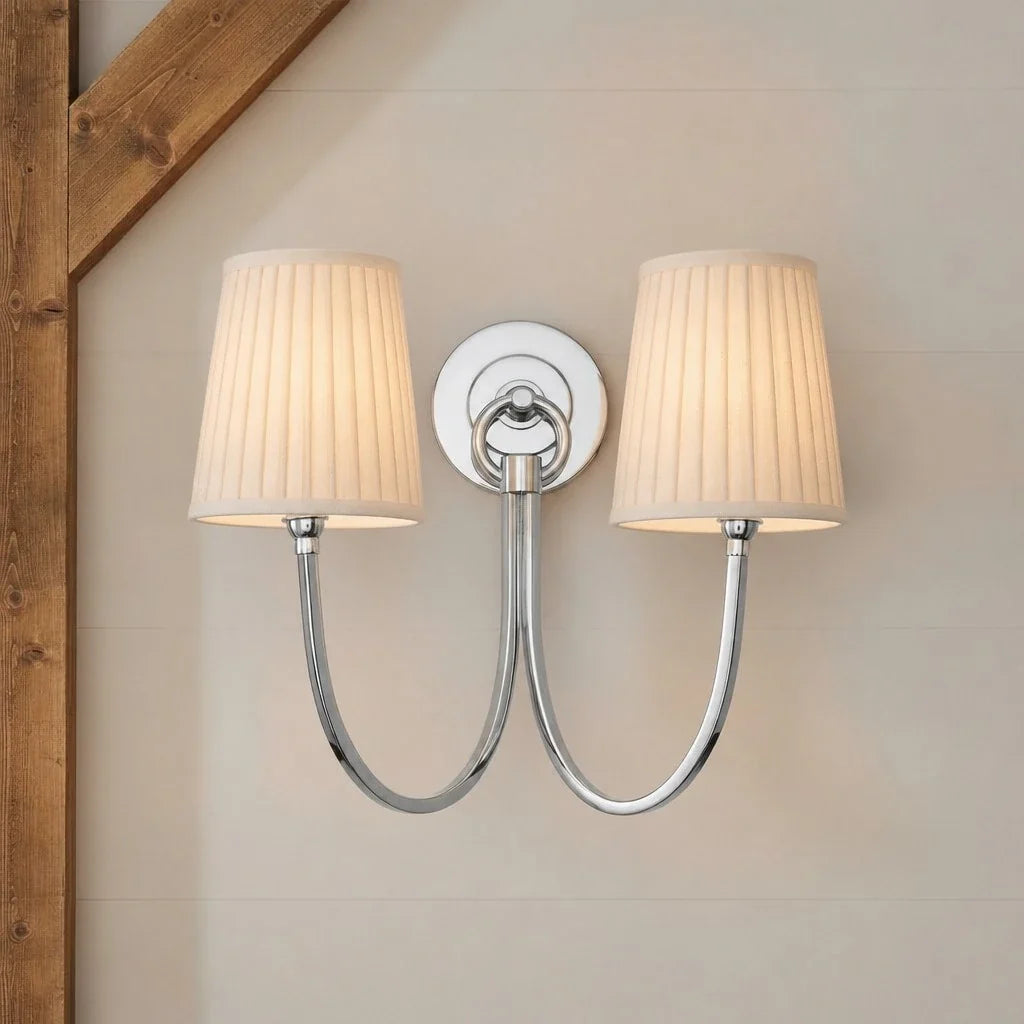 Hollis Modern Elegant Linen Shade Double Wall Sconce