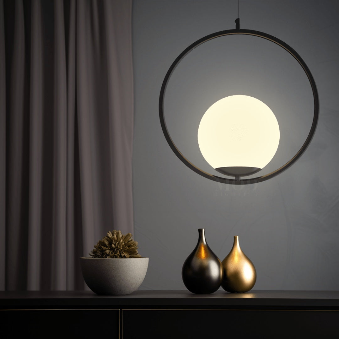 Oval Hoop Glass Globe Pendant Light | Brushed Gold or Black