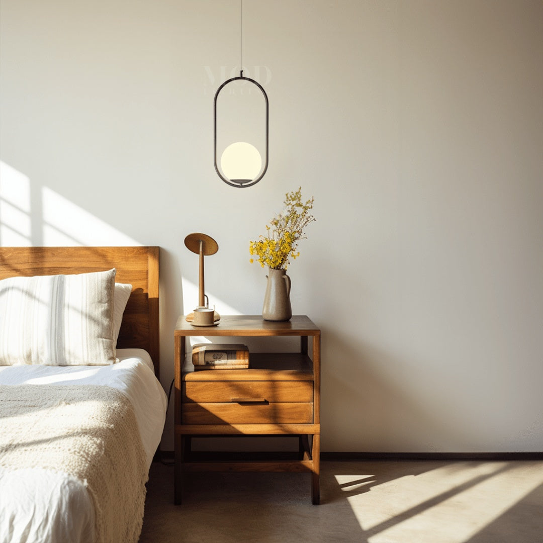 Oval Hoop Glass Globe Pendant Light | Brushed Gold or Black