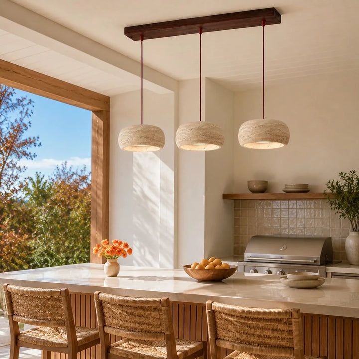 Kairi Natural Travertine Stone Vintage Cream Pendant Light