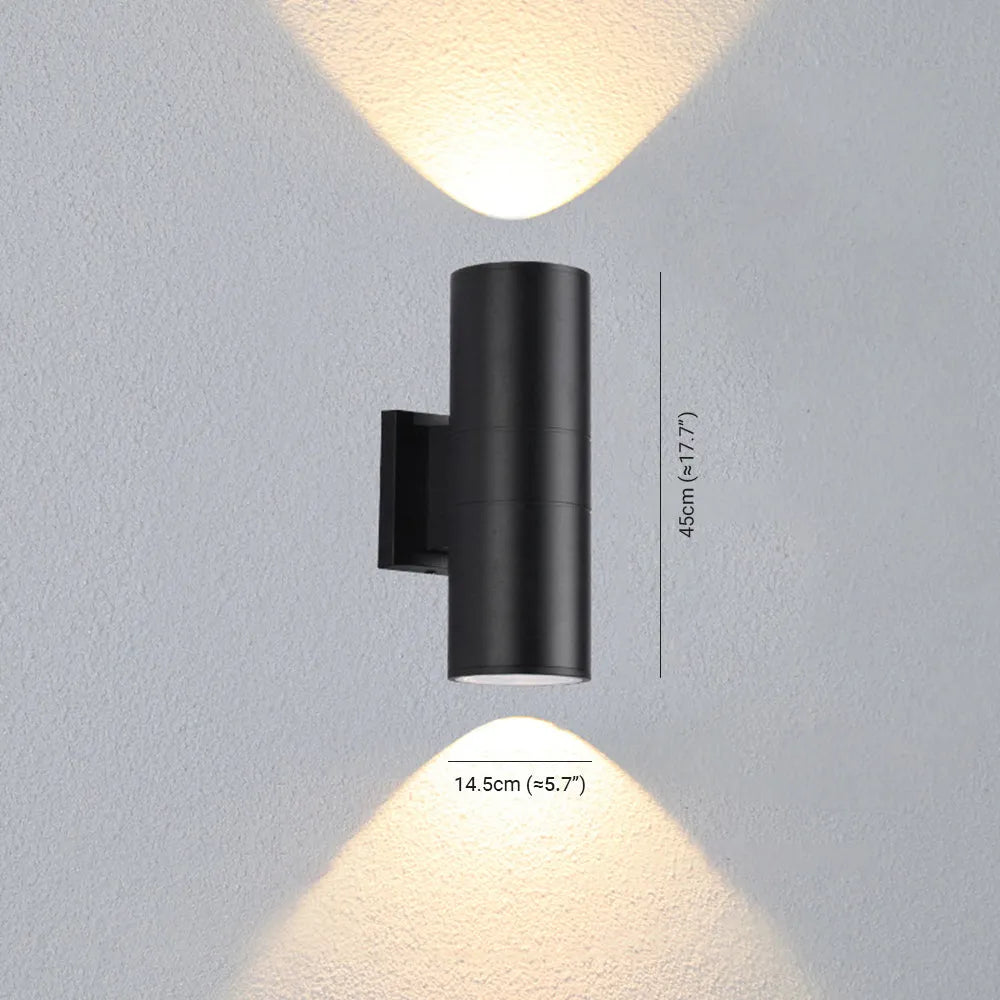 Cylinder Up and Down Outdoor Wall Light | Black, Three Sizes