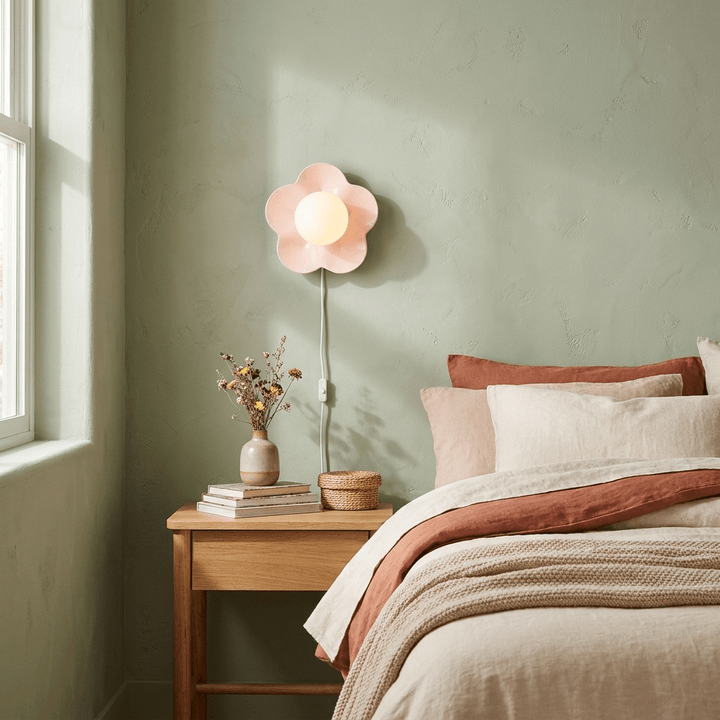 Flower Petal Plug-in Wall Light | Resin, White, Pink or Yellow