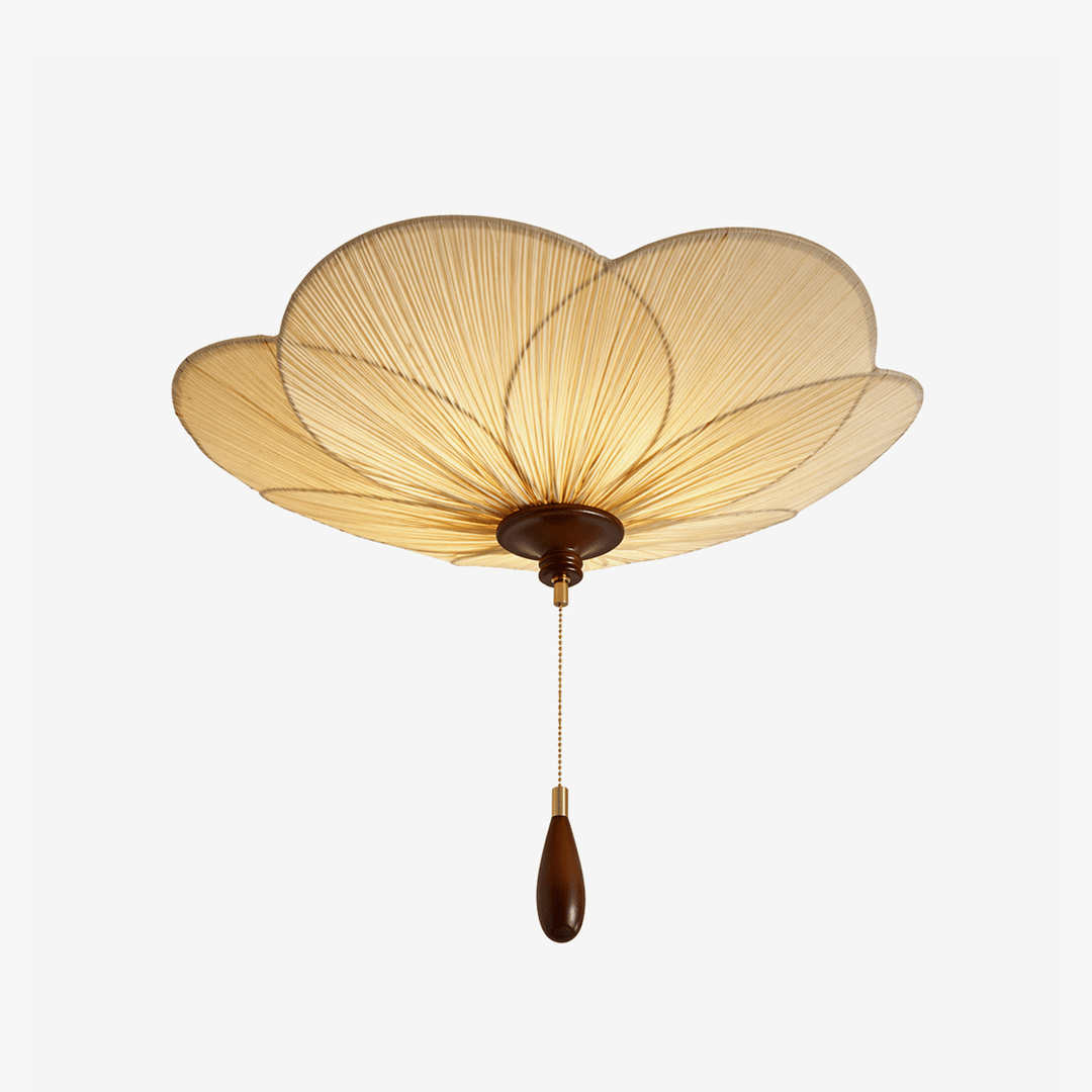 Pleated Petal Ceiling Light | Walnut Finish, Beige Shade