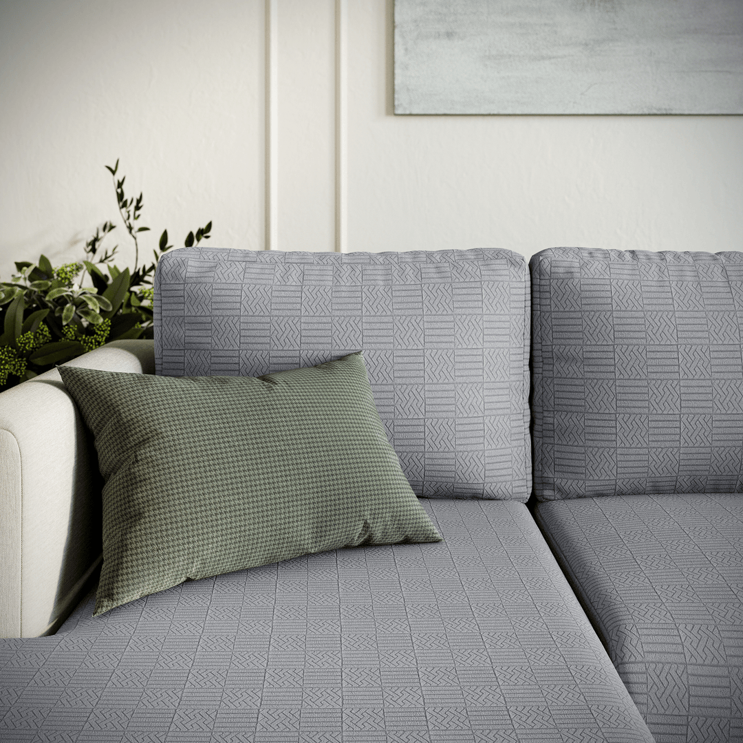 Stretch Sofa Cushion Cover | Checked Jacquard, 5 Colours