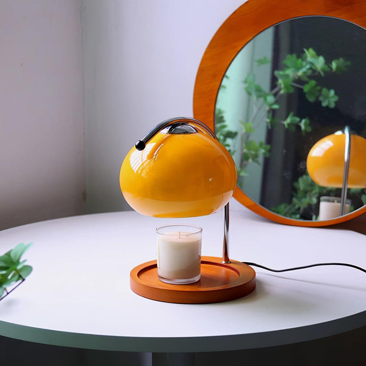 Candle Warmer Lamp with Glass Shade | Wooden Tray Base