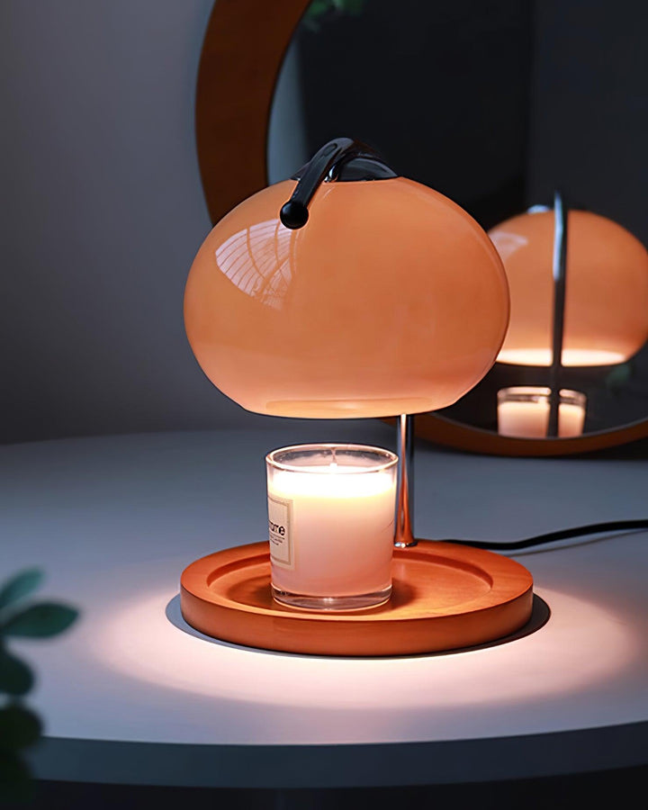 Candle Warmer Lamp with Glass Shade | Wooden Tray Base