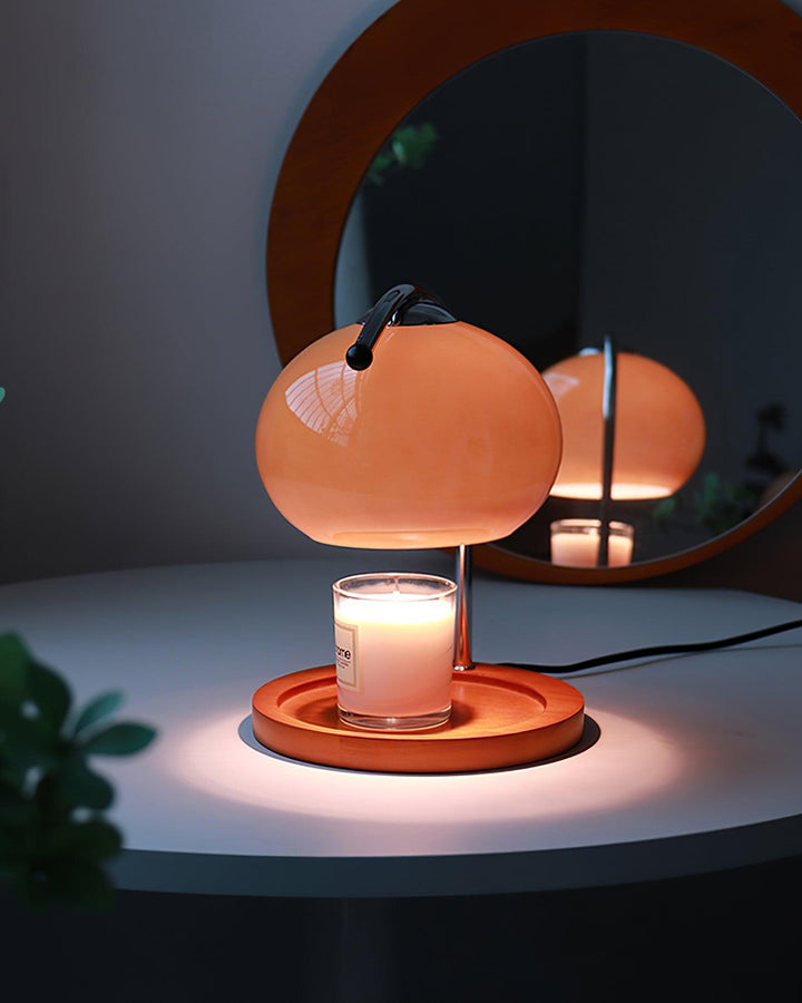 Candle Warmer Lamp with Glass Shade | Wooden Tray Base