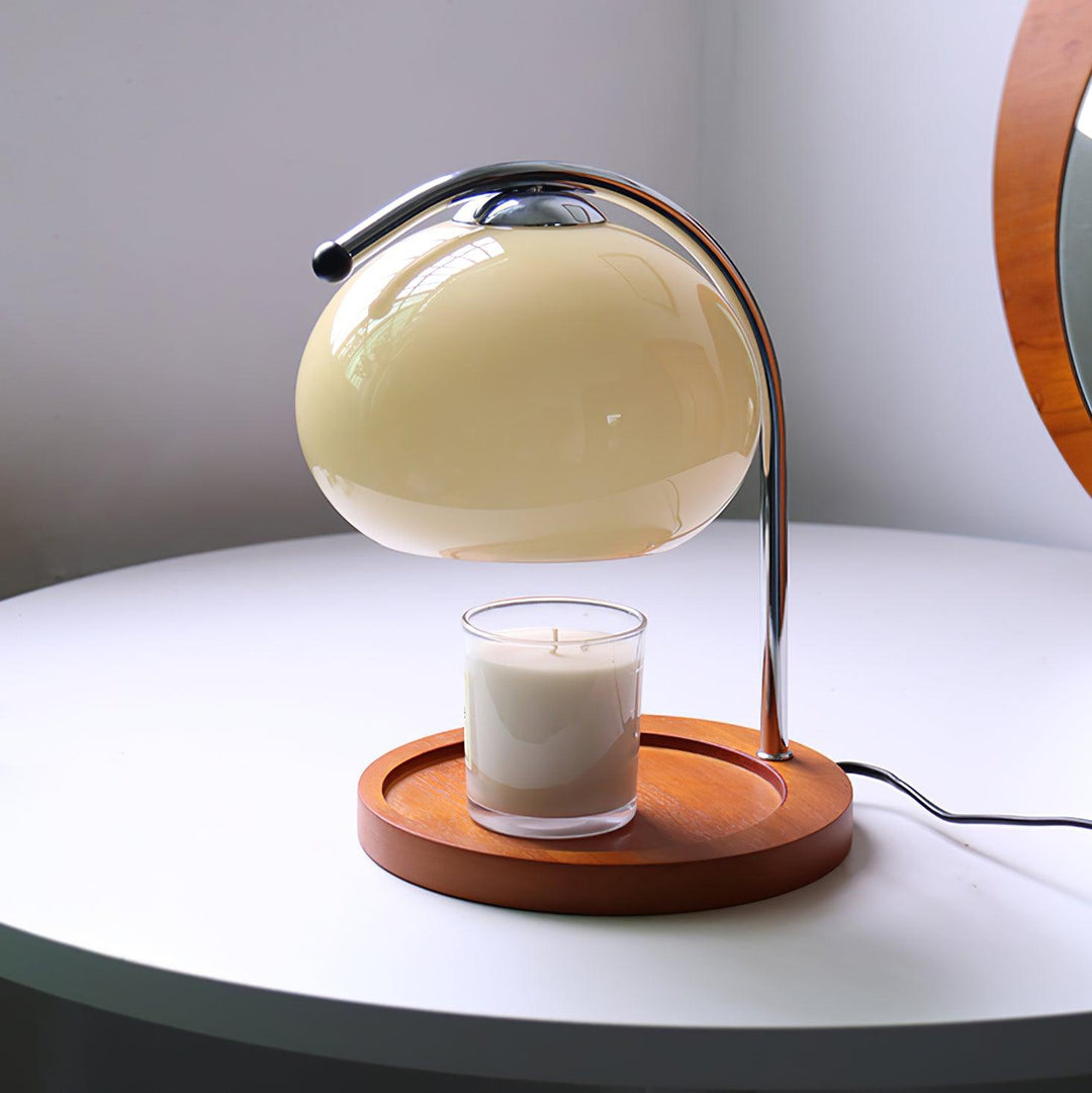 Candle Warmer Lamp with Glass Shade | Wooden Tray Base