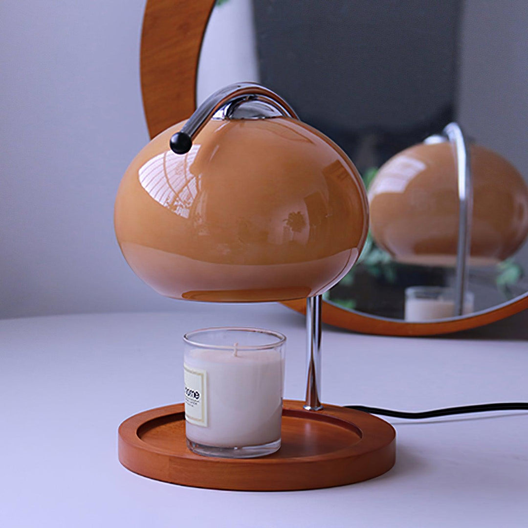 Candle Warmer Lamp with Glass Shade | Wooden Tray Base