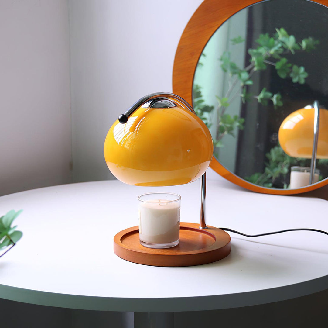 Candle Warmer Lamp with Glass Shade | Wooden Tray Base