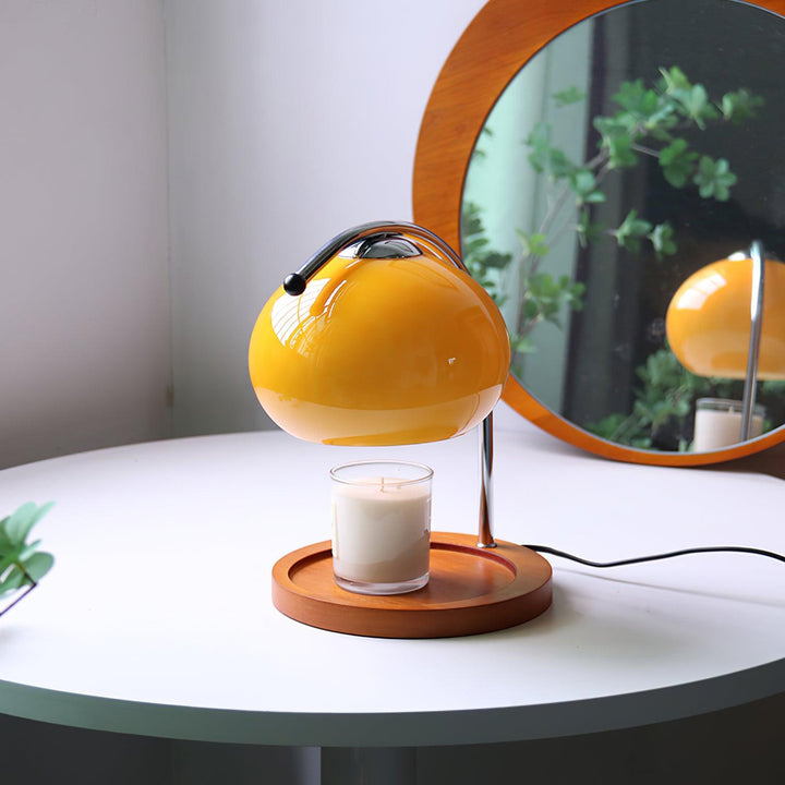 Candle Warmer Lamp with Glass Shade | Wooden Tray Base