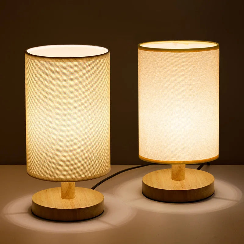 Wood and Linen Bedside Lamp | USB Powered