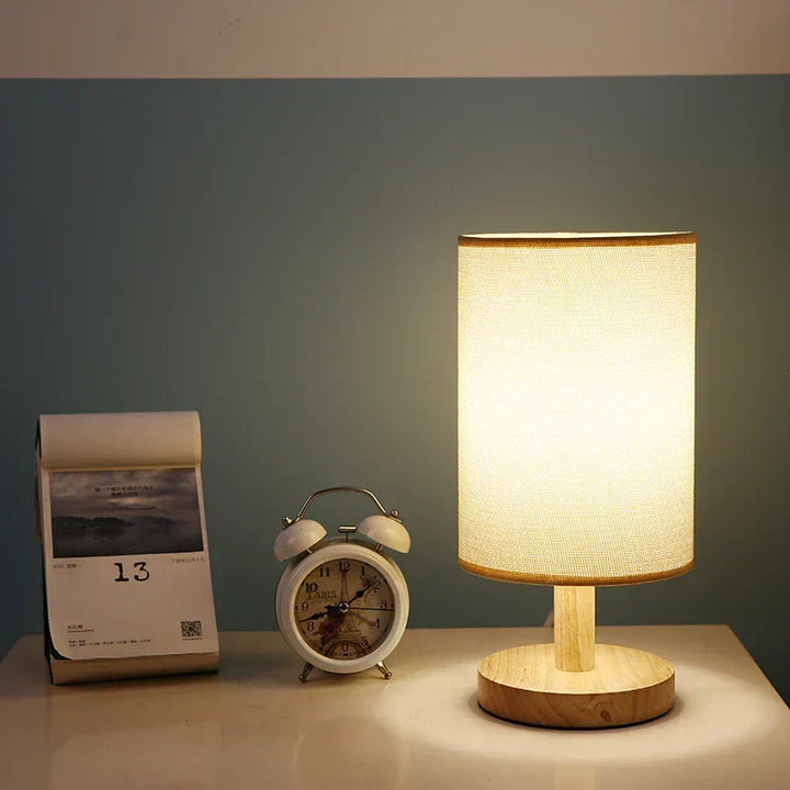 Wood and Linen Bedside Lamp | USB Powered