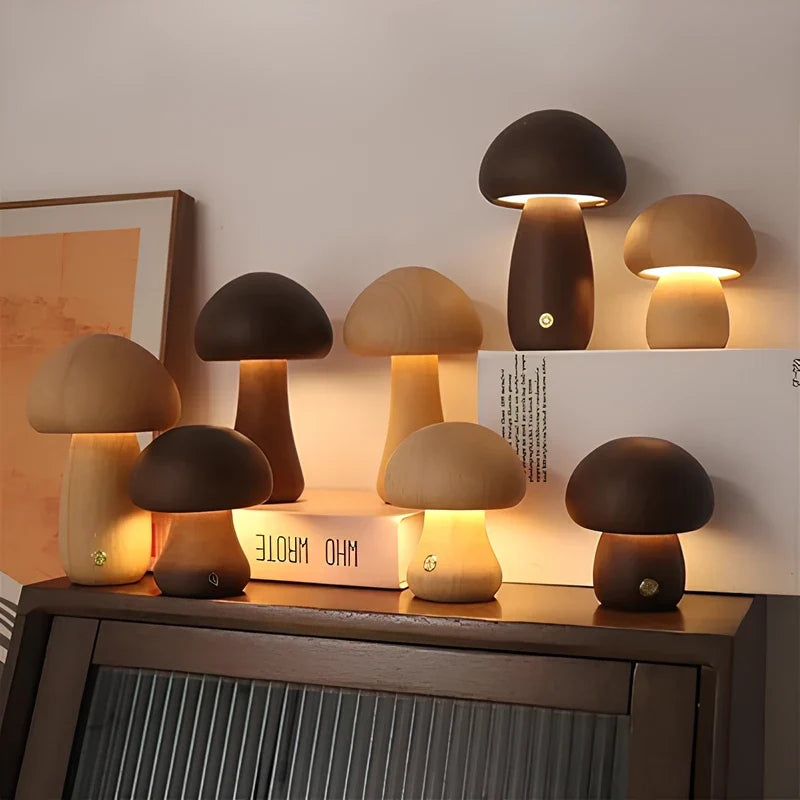 Solid Wood Mushroom Table Lamp
