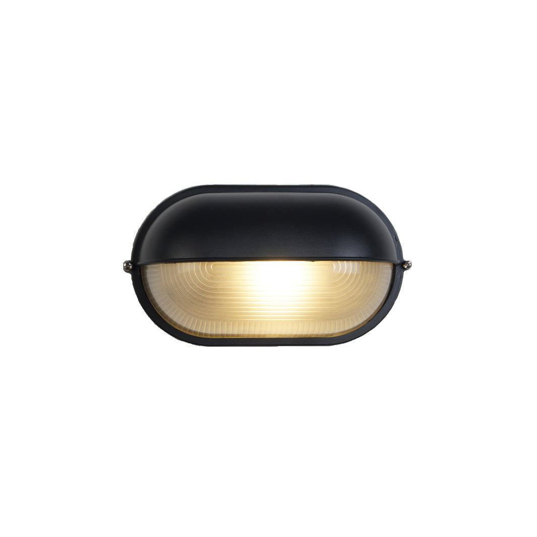 Oval Bulkhead Outdoor Wall Light | Black or Green, Ribbed Glass