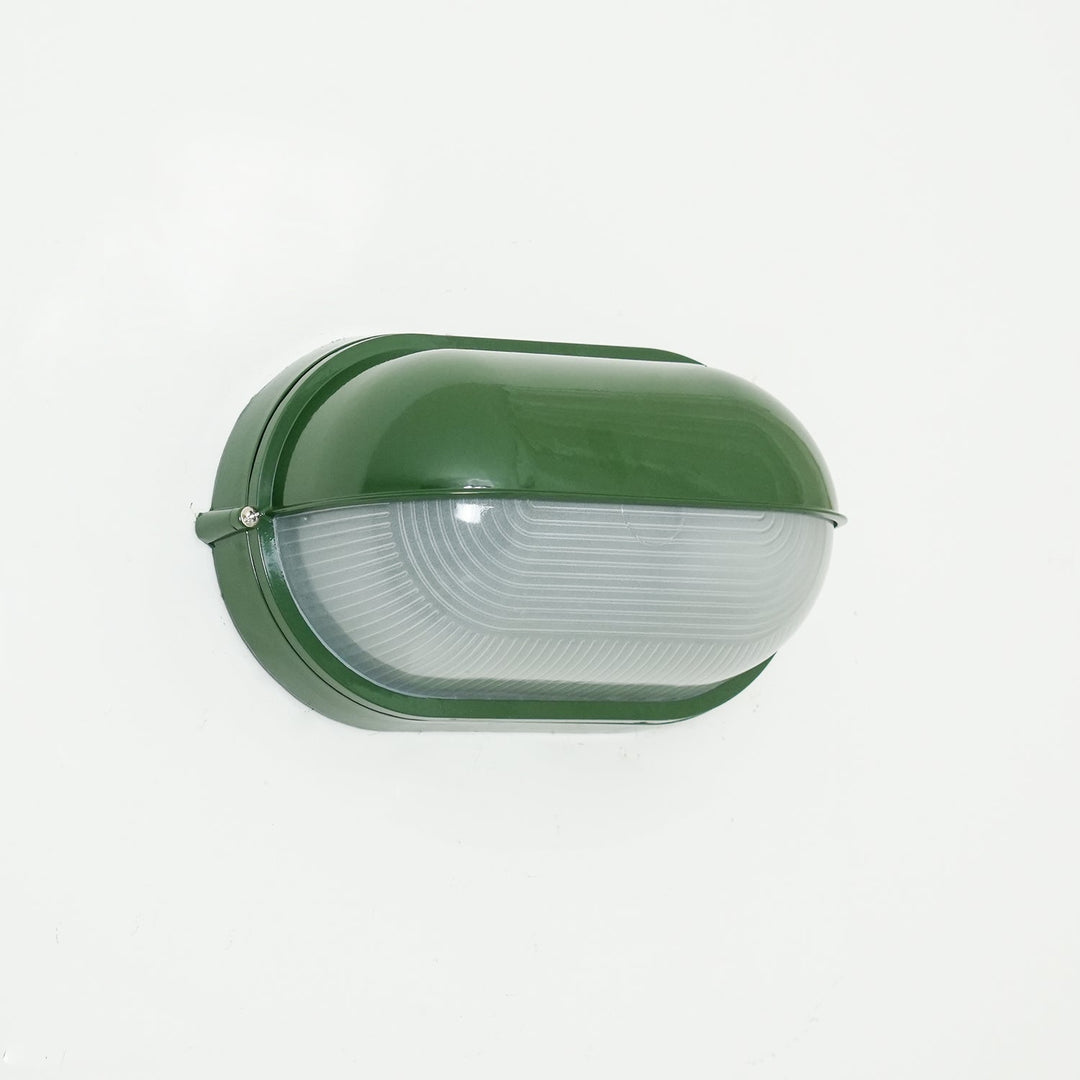 Oval Bulkhead Outdoor Wall Light | Black or Green, Ribbed Glass