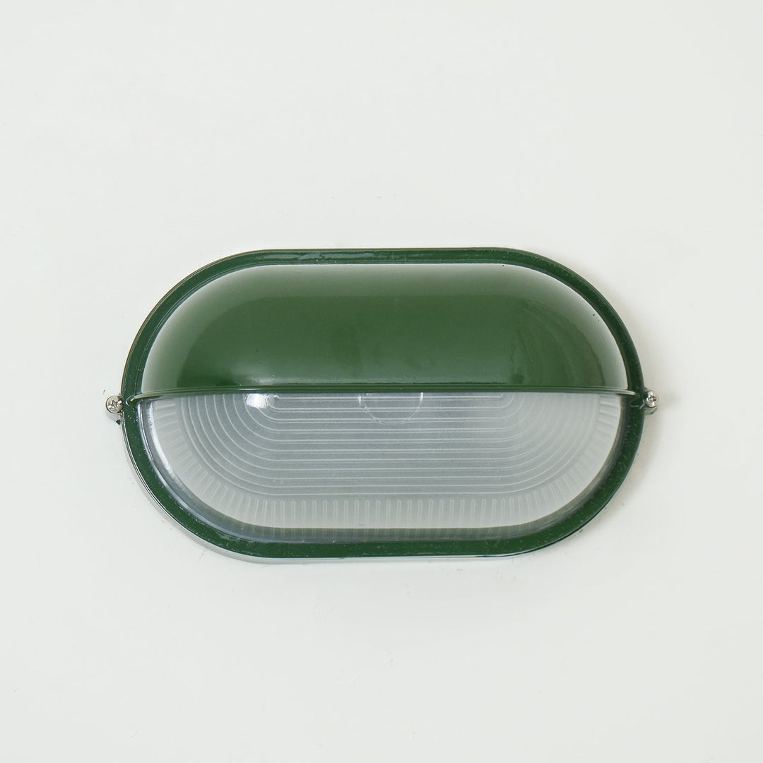 Oval Bulkhead Outdoor Wall Light | Black or Green, Ribbed Glass