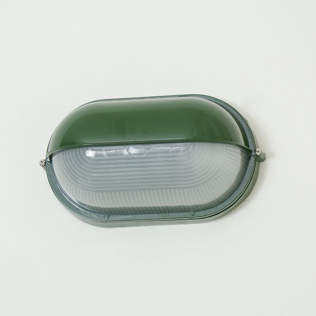 Oval Bulkhead Outdoor Wall Light | Black or Green, Ribbed Glass