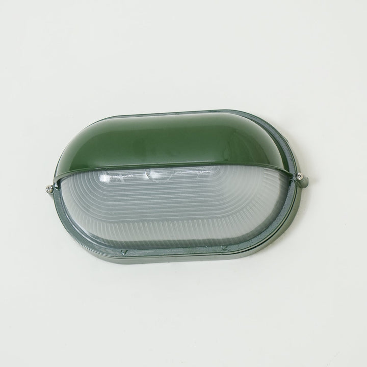 Oval Bulkhead Outdoor Wall Light | Black or Green, Ribbed Glass