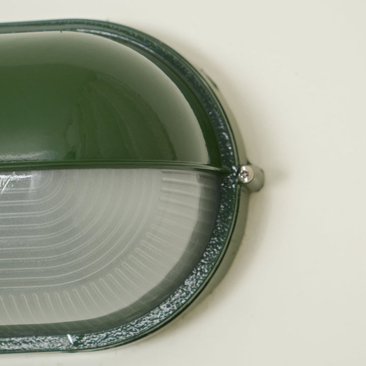 Oval Bulkhead Outdoor Wall Light | Black or Green, Ribbed Glass