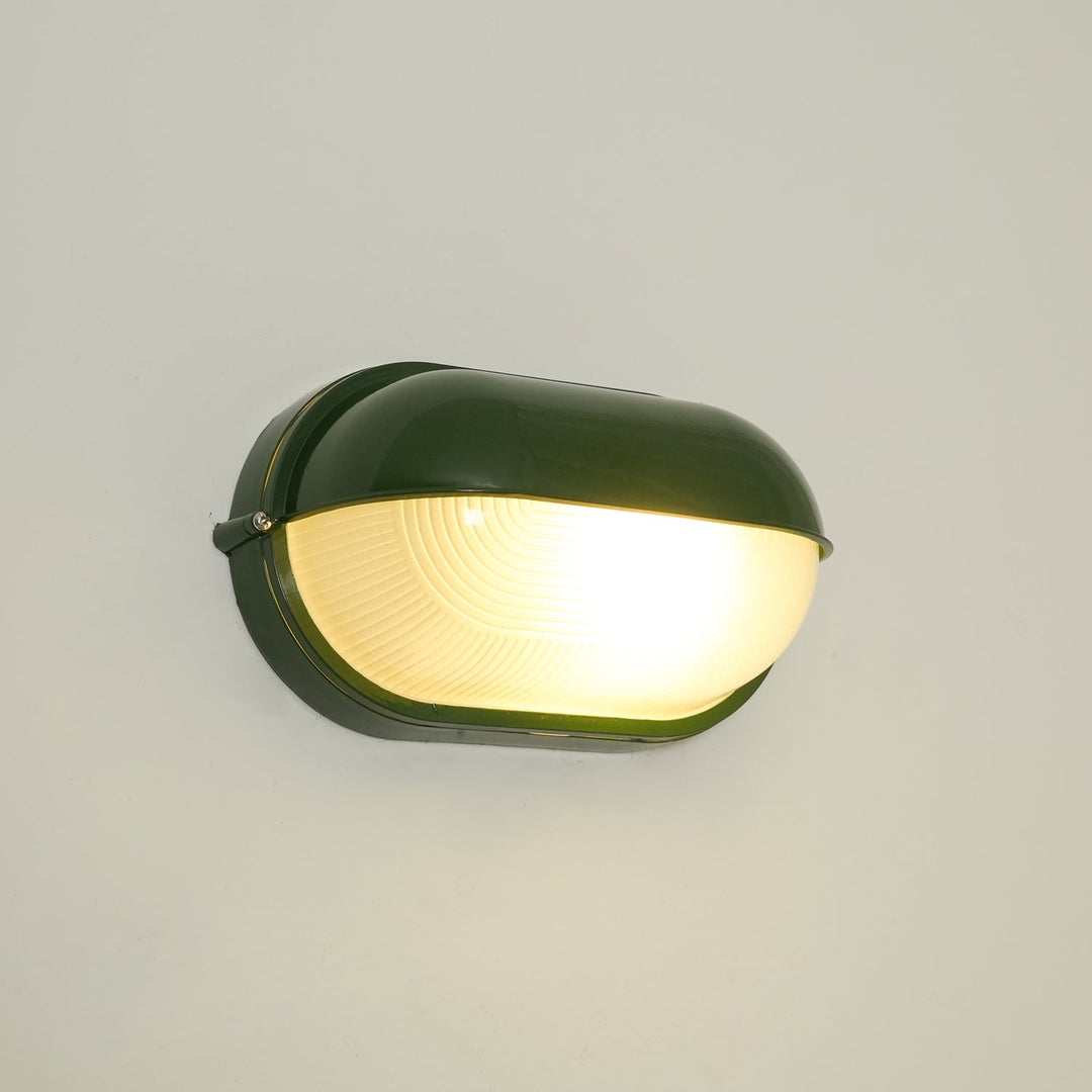 Oval Bulkhead Outdoor Wall Light | Black or Green, Ribbed Glass