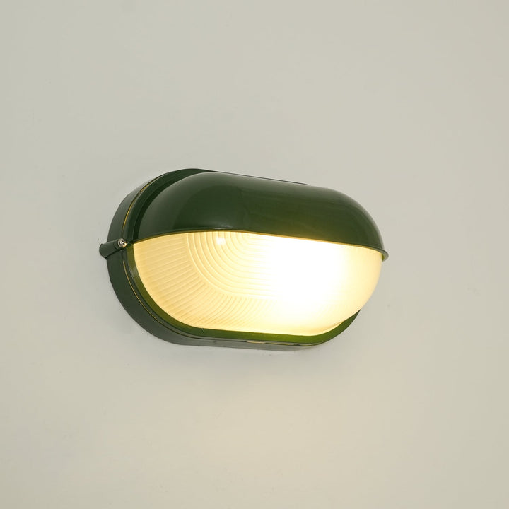 Oval Bulkhead Outdoor Wall Light | Black or Green, Ribbed Glass