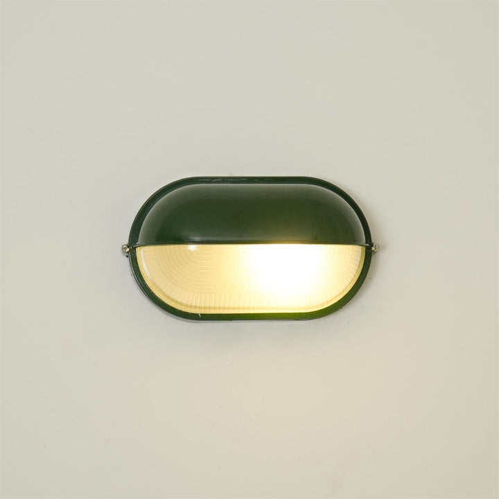 Oval Bulkhead Outdoor Wall Light | Black or Green, Ribbed Glass