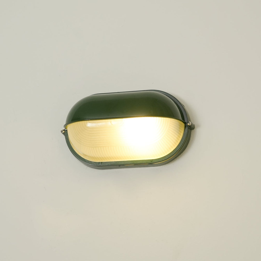 Oval Bulkhead Outdoor Wall Light | Black or Green, Ribbed Glass