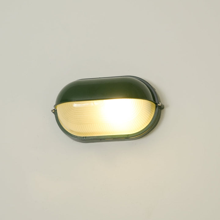 Oval Bulkhead Outdoor Wall Light | Black or Green, Ribbed Glass