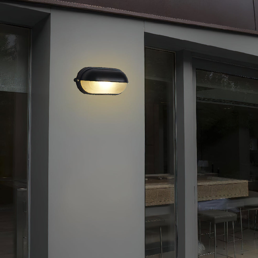 Oval Bulkhead Outdoor Wall Light | Black or Green, Ribbed Glass