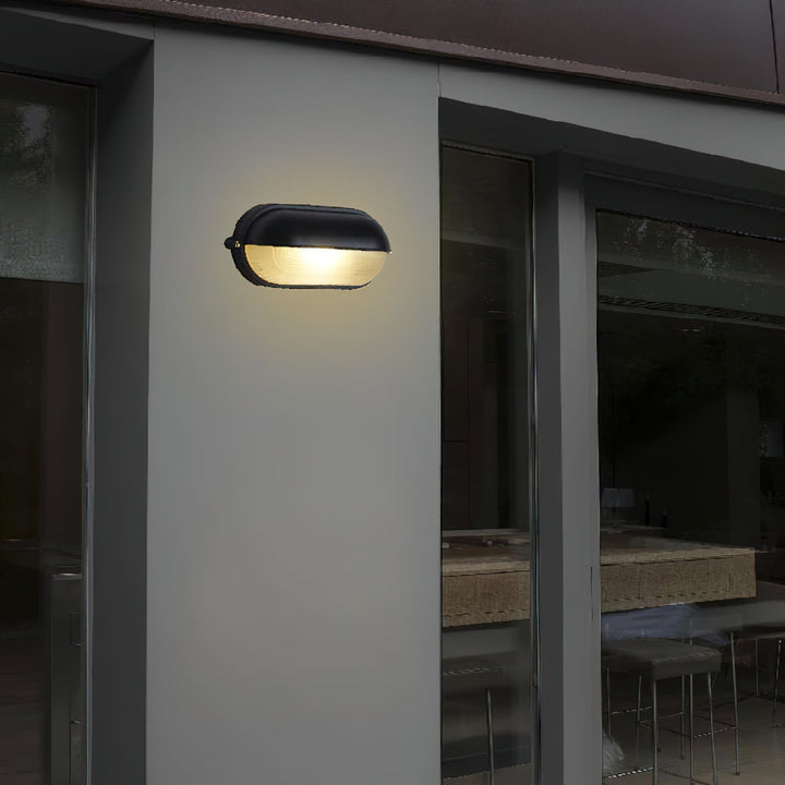 Oval Bulkhead Outdoor Wall Light | Black or Green, Ribbed Glass