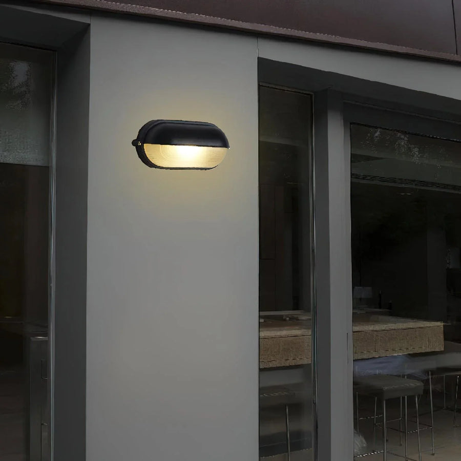 Oval Bulkhead Outdoor Wall Light | Black or Green, Ribbed Glass