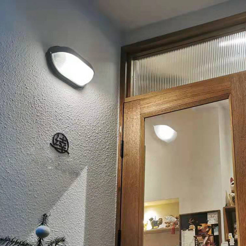 Oval Bulkhead Outdoor Wall Light | Black or Green, Ribbed Glass