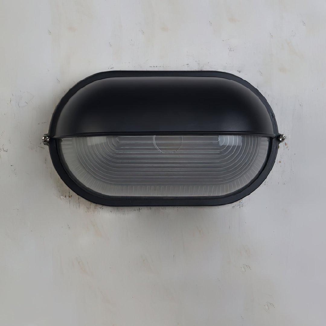 Oval Bulkhead Outdoor Wall Light | Black or Green, Ribbed Glass