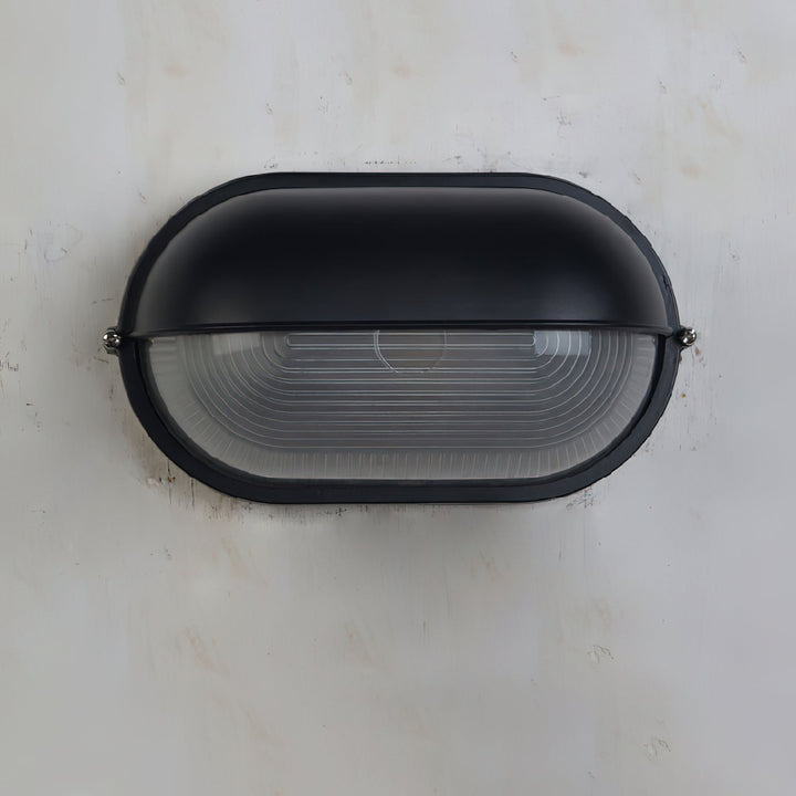 Oval Bulkhead Outdoor Wall Light | Black or Green, Ribbed Glass