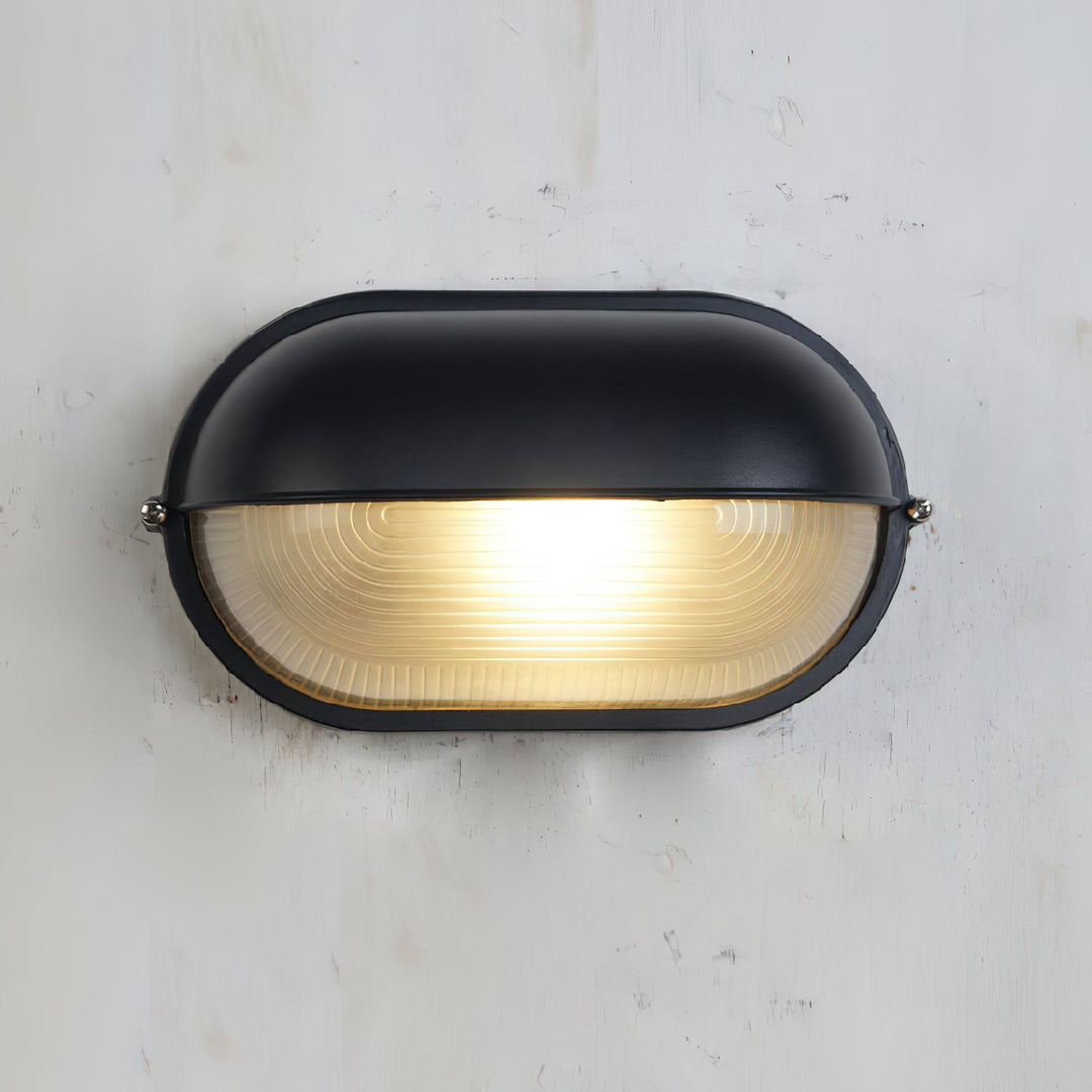 Oval Bulkhead Outdoor Wall Light | Black or Green, Ribbed Glass