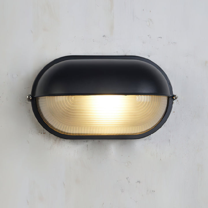 Oval Bulkhead Outdoor Wall Light | Black or Green, Ribbed Glass