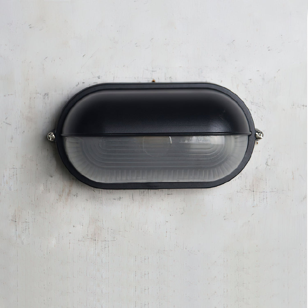 Oval Bulkhead Outdoor Wall Light | Black or Green, Ribbed Glass
