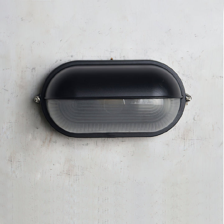 Oval Bulkhead Outdoor Wall Light | Black or Green, Ribbed Glass