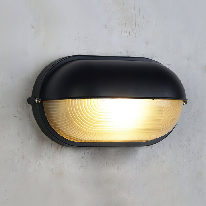Oval Bulkhead Outdoor Wall Light | Black or Green, Ribbed Glass