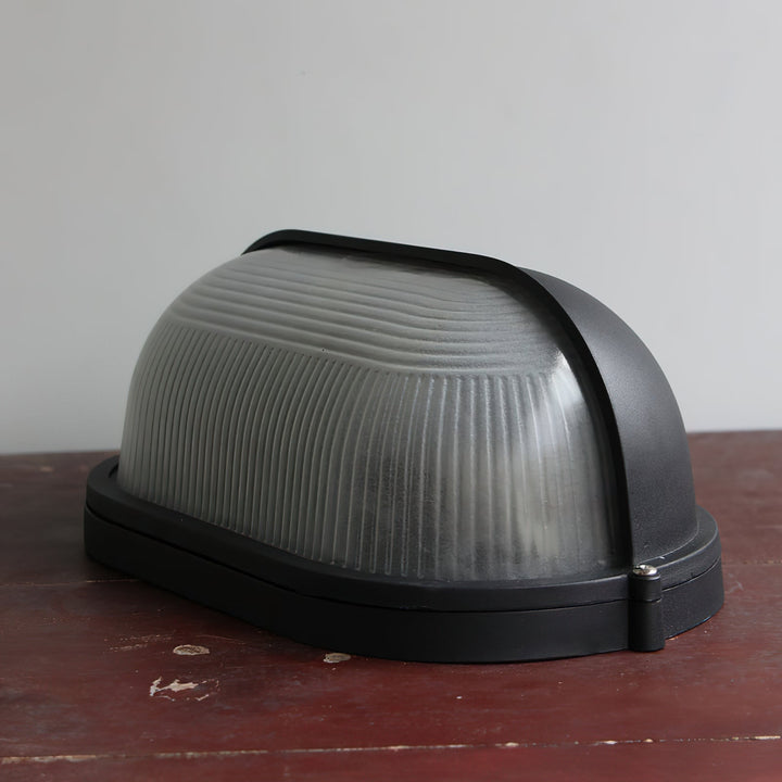 Oval Bulkhead Outdoor Wall Light | Black or Green, Ribbed Glass