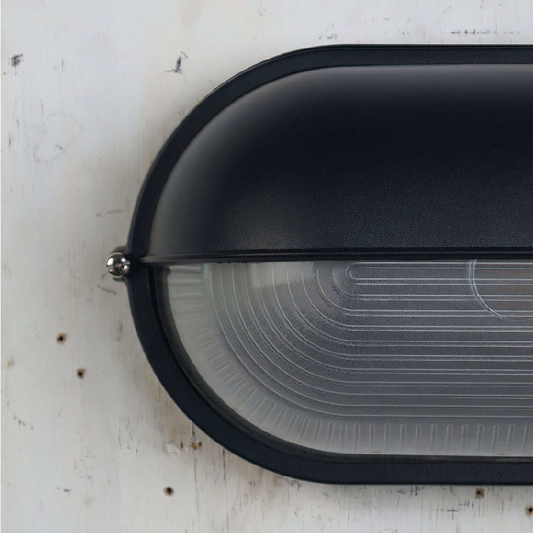 Oval Bulkhead Outdoor Wall Light | Black or Green, Ribbed Glass